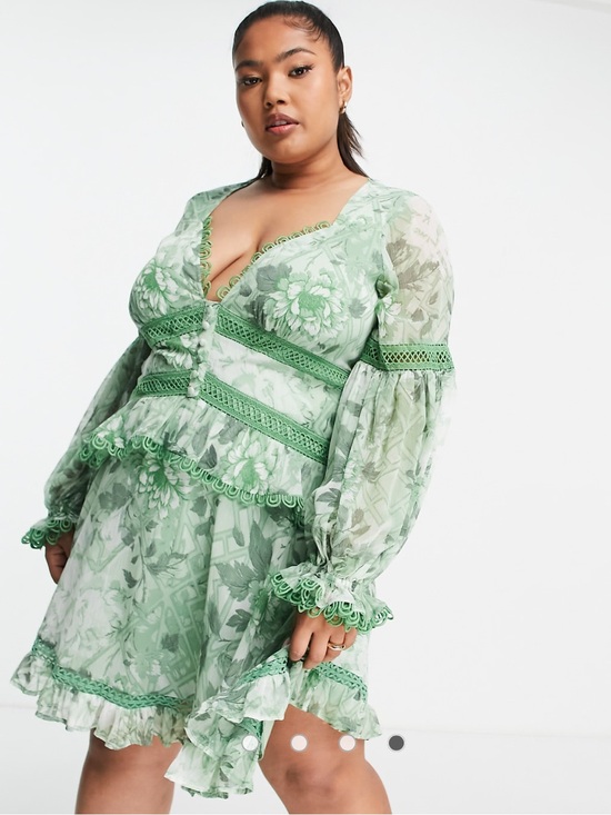 ASOS Curve Dresses & Skirts - ASOS Lace Long Sleeve Mini Dress in Garden Floral. Size 14